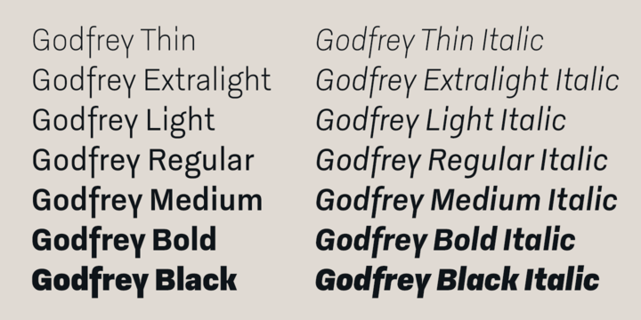 Ejemplo de fuente Godfrey Light Italic